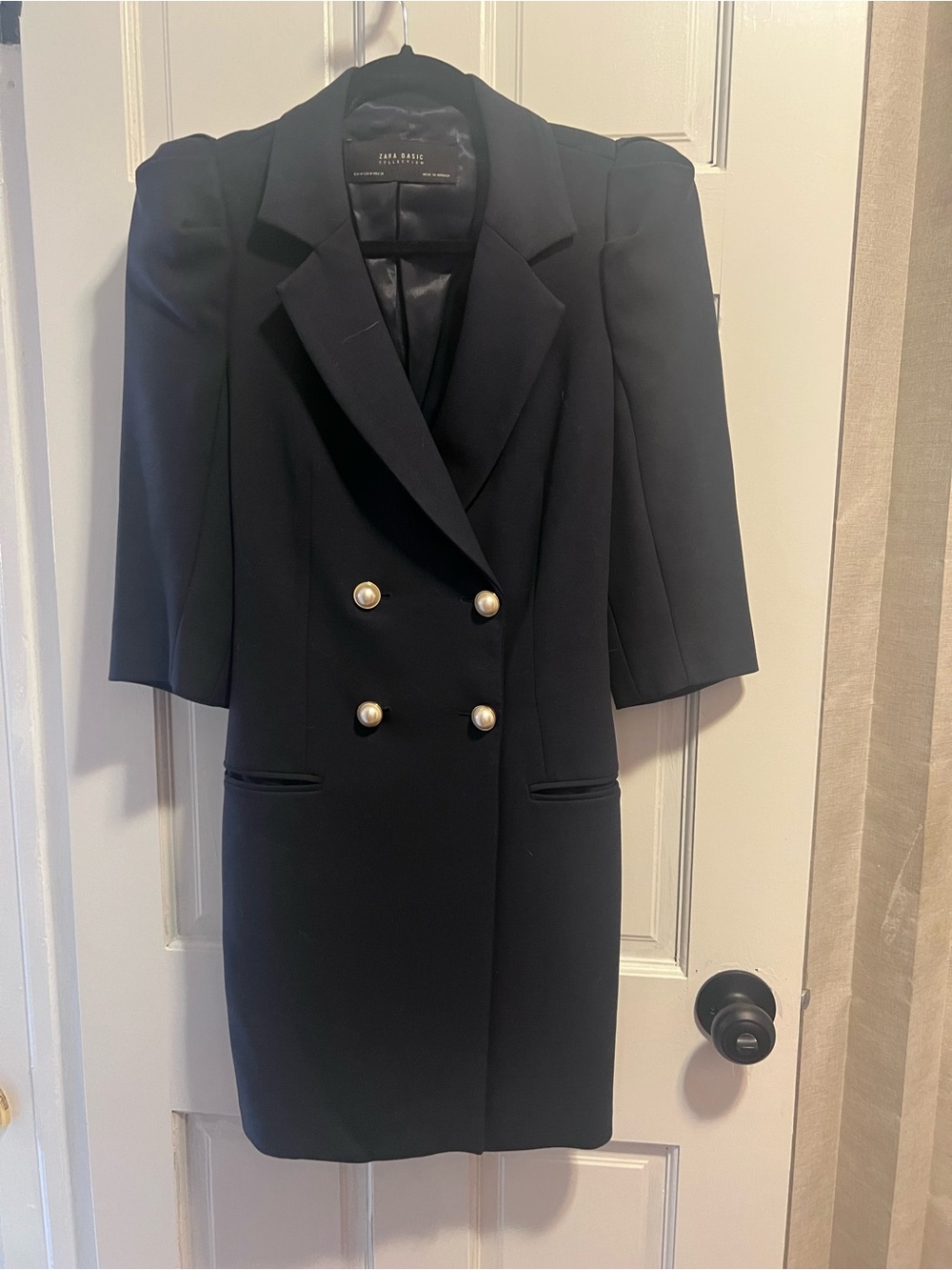 Zara Black Double-Breasted Blazer Dress with Pearl Buttons